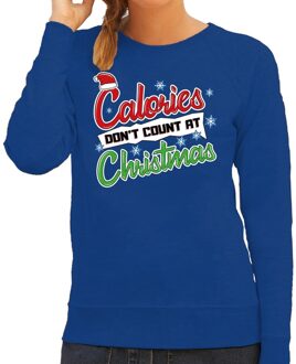 Bellatio Decorations Foute kerstborrel trui / kersttrui Calories don't count at christmas blauw voor dames XS (34) - kerst truien