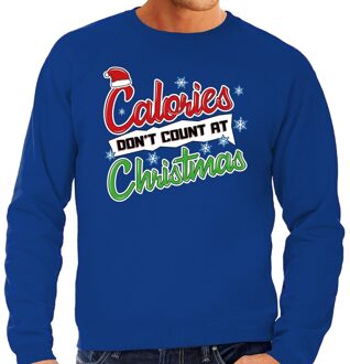 Bellatio Decorations Foute kerstborrel trui / kersttrui Calories don't count at christmas blauw voor heren 2XL (56) - kerst truien