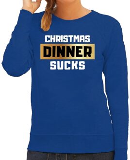 Bellatio Decorations Foute kerstborrel trui / kersttrui Christmas dinner sucks blauw voor dames 2XL (44) - kerst truien