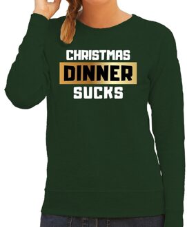 Bellatio Decorations Foute kerstborrel trui / kersttrui Christmas dinner sucks groen voor dames 2XL (44) - kerst truien