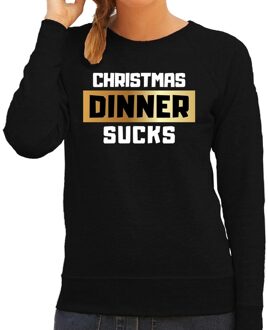 Bellatio Decorations Foute kerstborrel trui / kersttrui Christmas dinner sucks zwart voor dames 2XL (44) - kerst truien