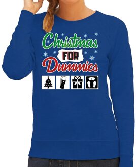 Bellatio Decorations Foute kerstborrel trui / kersttrui Christmas for dummies blauw voor dames 2XL (44) - kerst truien