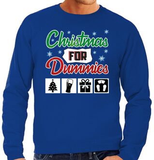 Bellatio Decorations Foute kerstborrel trui / kersttrui Christmas for dummies blauw voor heren 2XL (56) - kerst truien