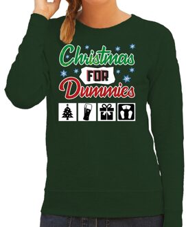 Bellatio Decorations Foute kerstborrel trui / kersttrui Christmas for dummies groen voor dames 2XL (44) - kerst truien