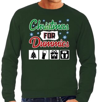 Bellatio Decorations Foute kerstborrel trui / kersttrui Christmas for dummies groen voor heren 2XL (56) - kerst truien