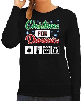 Bellatio Decorations Foute kerstborrel trui / kersttrui Christmas for dummies zwart voor dames 2XL (44) - kerst truien