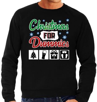 Bellatio Decorations Foute kerstborrel trui / kersttrui Christmas for dummies zwart voor heren 2XL (56) - kerst truien