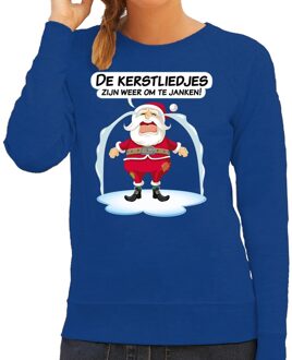 Bellatio Decorations Foute kerstborrel trui / kersttrui de kerstliedjes zijn om te janken voor dames M (38) - kerst truien Blauw