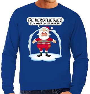 Bellatio Decorations Foute kerstborrel trui / kersttrui de kerstliedjes zijn om te janken voor heren L (52) - kerst truien Blauw
