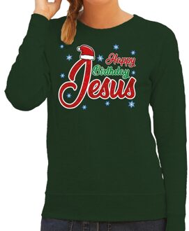 Bellatio Decorations Foute kerstborrel trui / kersttrui Happy Birthday Jesus / Jezus groen voor dames 2XL (44) - kerst truien