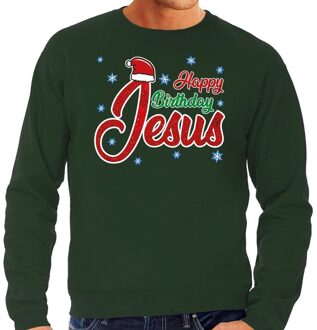 Bellatio Decorations Foute kerstborrel trui / kersttrui Happy Birthday Jesus / Jezus groen voor heren 2XL (56) - kerst truien