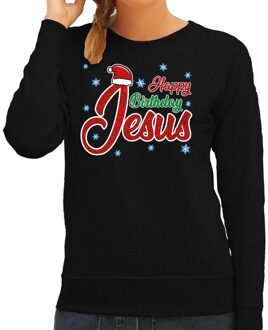 Bellatio Decorations Foute kerstborrel trui / kersttrui Happy Birthday Jesus / Jezus zwart voor dames 2XL (44) - kerst truien