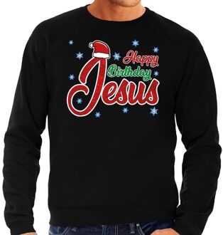 Bellatio Decorations Foute kerstborrel trui / kersttrui Happy Birthday Jesus / Jezus zwart voor heren 2XL (56) - kerst truien