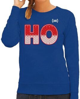 Bellatio Decorations Foute kerstborrel trui / kersttrui Ho Ho Ho blauw voor dames 2XL (44) - kerst truien