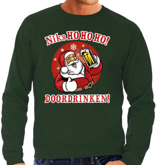 Bellatio Decorations Foute kerstborrel trui / kersttrui Ho ho ho doordrinken met biertje groen voor heren 2XL (56) - kerst truien