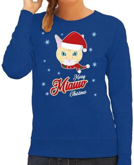 Bellatio Decorations Foute kerstborrel trui / kersttrui I hate Christmas songs / haat kerstmuziek blauw voor dames 2XL (44) - kerst truien