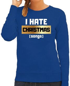 Bellatio Decorations Foute kerstborrel trui / kersttrui I hate Christmas songs / haat kerstmuziek blauw voor dames 2XL (44) - kerst truien