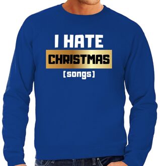 Bellatio Decorations Foute kerstborrel trui / kersttrui I hate Christmas songs / haat kerstmuziek blauw voor heren 2XL (56) - kerst truien