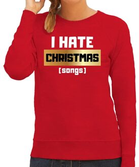 Bellatio Decorations Foute kerstborrel trui / kersttrui I hate Christmas songs / haat kerstmuziek rood voor dames 2XL (44) - kerst truien