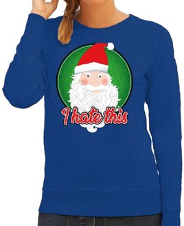 Bellatio Decorations Foute kerstborrel trui / kersttrui I hate this blauw voor dames 2XL (44) - kerst truien