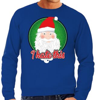 Bellatio Decorations Foute kerstborrel trui / kersttrui I hate this blauw voor heren 2XL (56) - kerst truien