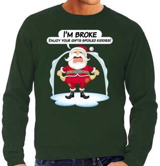 Bellatio Decorations Foute kerstborrel trui / kersttrui Im broke enjoy your gifts soiled kiddies groen heren S (48) - kerst truien