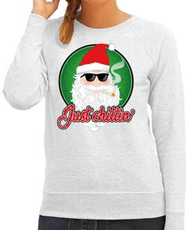 Bellatio Decorations Foute kerstborrel trui / kersttrui just chillin grijs voor dames 2XL (44) - kerst truien