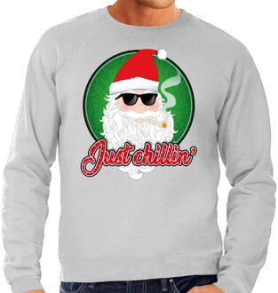 Bellatio Decorations Foute kerstborrel trui / kersttrui just chillin grijs voor heren 2XL (56) - kerst truien