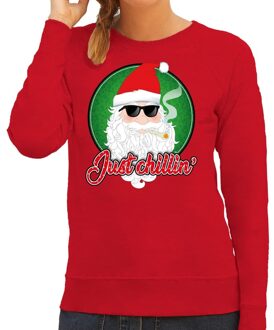 Bellatio Decorations Foute kerstborrel trui / kersttrui just chillin rood voor dames 2XL (44) - kerst truien