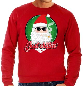 Bellatio Decorations Foute kerstborrel trui / kersttrui just chillin rood voor heren 2XL (56) - kerst truien