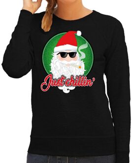 Bellatio Decorations Foute kerstborrel trui / kersttrui just chillin zwart voor dames 2XL (44) - kerst truien