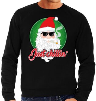 Bellatio Decorations Foute kerstborrel trui / kersttrui just chillin zwart voor heren 2XL (56) - kerst truien