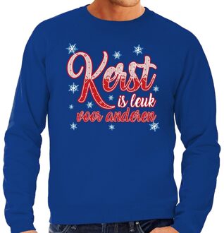 Bellatio Decorations Foute kerstborrel trui / kersttrui kerst is leuk voor anderen blauw voor heren 2XL (56) - kerst truien