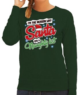 Bellatio Decorations Foute kerstborrel trui / kersttrui kerstman stoute / ondeugende lijst groen voor dames XS (34) - kerst truien