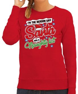 Bellatio Decorations Foute kerstborrel trui / kersttrui kerstman stoute / ondeugende lijst rood voor dames 2XL (44) - kerst truien