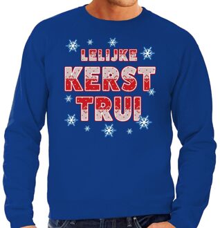 Bellatio Decorations Foute kerstborrel trui / kersttrui Lelijke Kerst trui blauw voor heren 2XL (56) - kerst truien