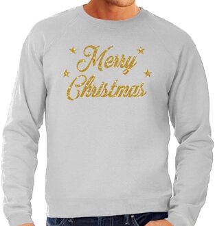 Bellatio Decorations Foute kerstborrel trui / kersttrui Merry Christmas goud / grijs heren 2XL (56) - kerst truien