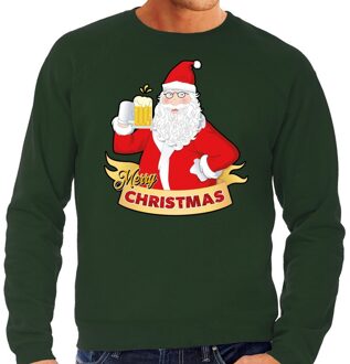 Bellatio Decorations Foute kerstborrel trui / kersttrui Merry Christmas kerstman met een pul bier groen voor heren 2XL (56) - kerst truien