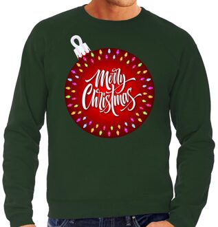 Bellatio Decorations Foute kerstborrel trui / kersttrui merry christmas met grote kerstbal groen voor heren 2XL (56) - kerst truien