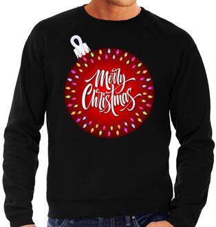 Bellatio Decorations Foute kerstborrel trui / kersttrui merry christmas met grote kerstbal zwart voor heren 2XL (56) - kerst truien