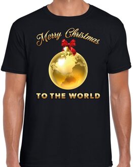 Bellatio Decorations Foute kerstborrel trui / kersttrui Merry Christmas to the world op zwart heren 2XL (56) - kerst t-shirts