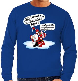 Bellatio Decorations Foute kerstborrel trui / kersttrui met zingende kerstman en gitaar all i want for christmas is you blauw voor heren 2XL