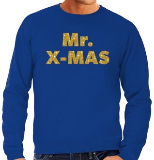 Bellatio Decorations Foute kerstborrel trui / kersttrui Mr. x-mas goud / blauw heren 2XL (56) - kerst truien