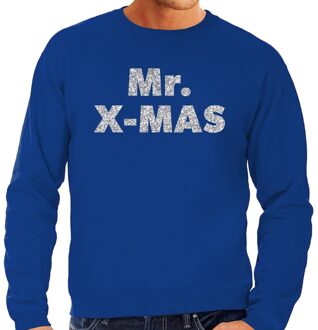 Bellatio Decorations Foute kerstborrel trui / kersttrui Mr. x-mas zilver / blauw heren 2XL (56) - kerst truien