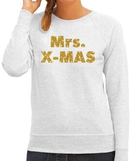 Bellatio Decorations Foute kerstborrel trui / kersttrui Mrs. x-mas goud / grijs dames 2XL (44) - kerst truien