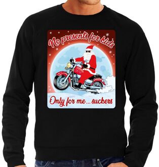 Bellatio Decorations Foute kerstborrel trui / kersttrui no presents for kids zwart voor motorrijders voor heren S (48) - kerst truien kind