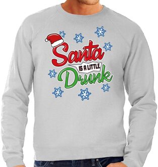 Bellatio Decorations Foute kerstborrel trui / kersttrui Santa is a little drunk grijs voor heren 2XL (56) - kerst truien