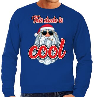 Bellatio Decorations Foute kerstborrel trui / kersttrui this dude is cool / stoere santa blauw voor heren XL (54) - kerst truien