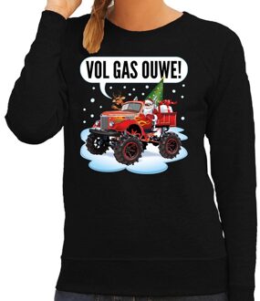 Bellatio Decorations Foute kerstborrel trui / kersttrui vol ga ouwe / santa op monstertruck / truck zwart voor dames XL (42) - kerst truien
