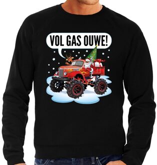 Bellatio Decorations Foute kerstborrel trui / kersttrui vol ga ouwe / santa op monstertruck / truck zwart voor heren 2XL (56) - kerst truien